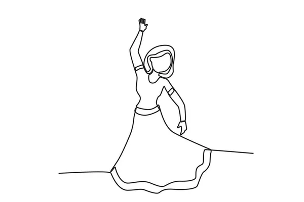 Teejのお祝いで踊る女性 Teej 1線画 — ストックベクタ