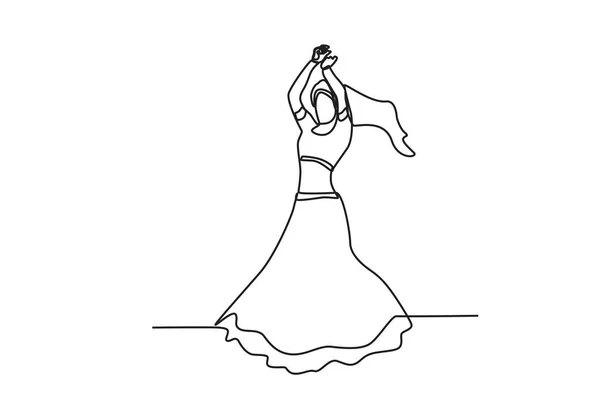 Egy Boldog Táncol Teej Ünnepségén Teej Egysoros Rajz — Stock Vector