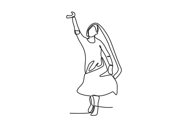 Μια Γυναίκα Γιορτάζει Μέρα Του Teej Χορεύοντας Σχεδιάγραμμα Μιας Γραμμής — Διανυσματικό Αρχείο