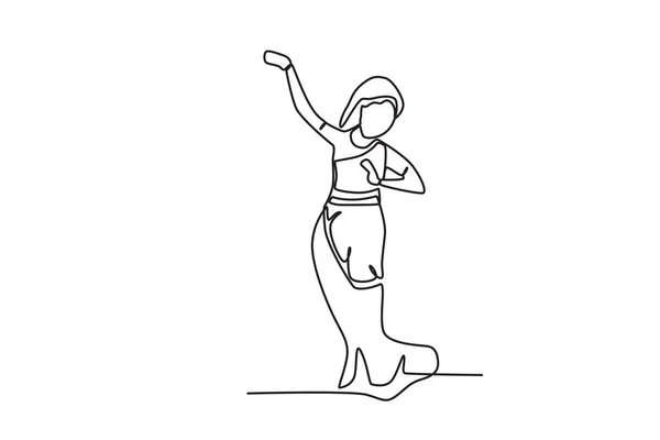 Een Meisje Danst Het Teej Vieren Teej Tekening Met Één — Stockvector