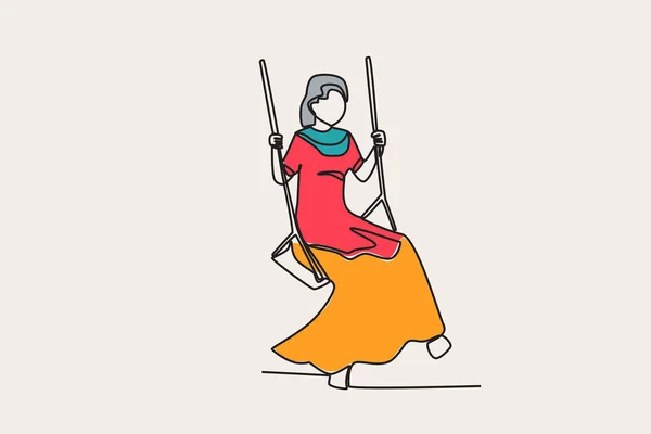 Illustration Couleur Une Femme Assise Sur Une Balançoire Dessin Une — Image vectorielle