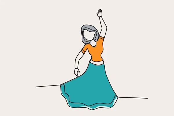 Illustration Colorée Une Jeune Femme Dansant Magnifiquement Dessin Une Ligne — Image vectorielle