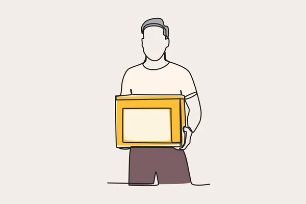 Illustration Couleur Homme Portant Une Boîte Carton Journée Mondiale Humanitaire — Image vectorielle