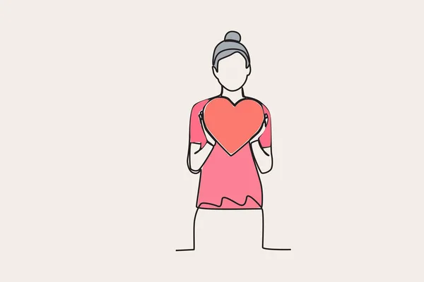 Färgad Illustration Kvinna Som Håller Kärleksform Världsdagen För Humanitär Första — Stock vektor