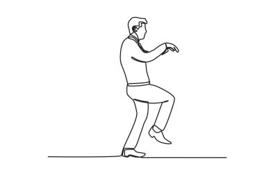 İpte yürüyen bir adam. Çalışma engeli tek satırlık çizim