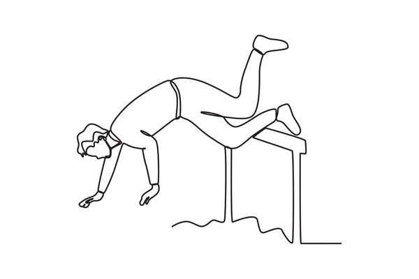 Ein Mann Stürzte Beim Springen Auf Einem Hindernisparcours Arbeitshindernis Einbahnstraßenzeichnung — Stockvektor