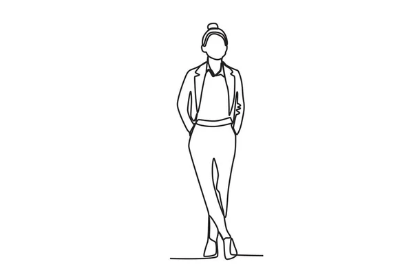 Una Mujer Negocios Vestida Traje Empresaria Dibujo Una Línea — Vector de stock