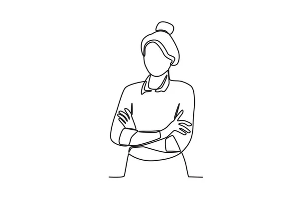 Una Mujer Negocios Posa Con Confianza Empresaria Dibujo Una Línea — Vector de stock