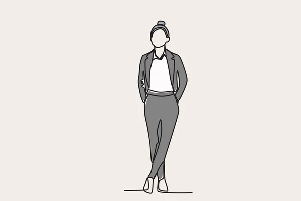 Color Illustration Businesswoman Wearing Suit Businesswoman One Line Drawing — Stock Vector