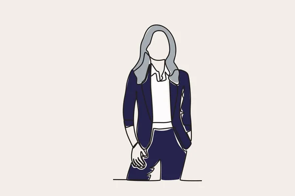 Illustration Couleur Une Femme Affaires Debout Avec Confiance Femme Affaires — Image vectorielle