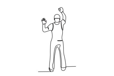 Bir hademe yerleri paspasladı. Temizlik servisi tek satırlık çizim