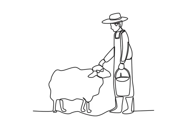 Ένας Βοσκός Βόσκει Μια Αγελάδα Γεωργός Και Βοοειδή Μονοσήμαντο Σχέδιο — Διανυσματικό Αρχείο