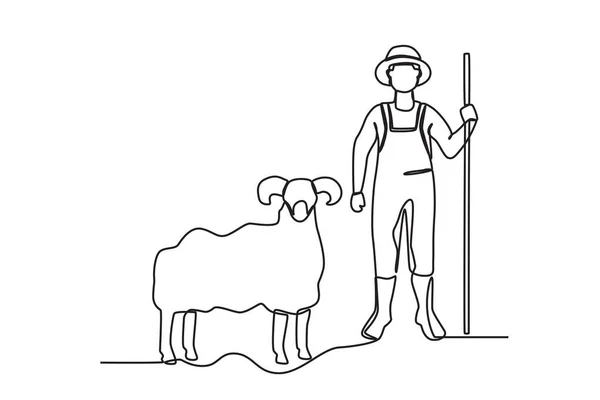 Pastor Rebanho Uma Vaca Desenho Uma Linha Para Agricultores Bovinos —  Vetores de Stock