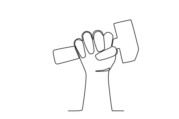 一只手拿着锤子 劳动节单行绘图 — 图库矢量图片