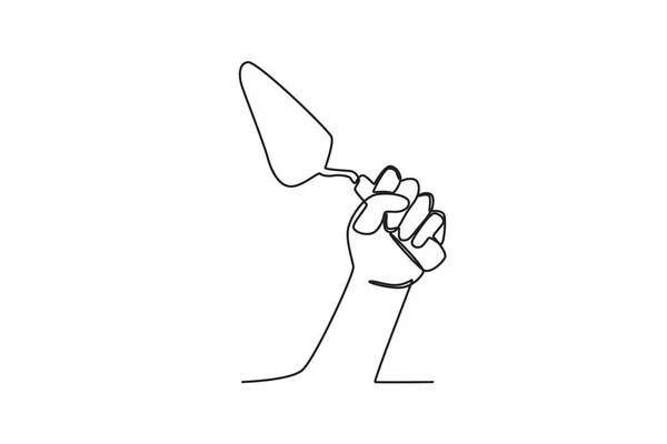 一只手拿着水泥勺子 劳动节单行绘图 — 图库矢量图片