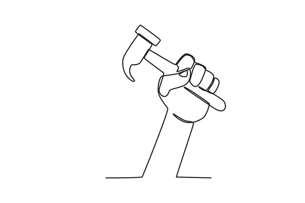 一只手在用锤子 劳动节单行绘图 — 图库矢量图片