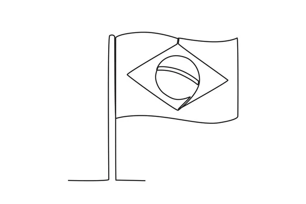 一面巴西国旗在空中飘扬 Setembro单线绘图 — 图库矢量图片