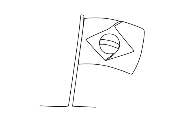 Uma Bandeira Brasileira Voando Para Direita Setembro Desenho Uma Linha —  Vetores de Stock