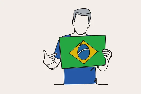 Ilustração Colorida Homem Apontando Para Bandeira Brasileira Setembro Desenho Uma — Vetor de Stock