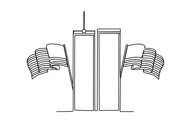 Прапор Сша Вежа Wtc Знаходяться Посередині 911 Однорядковий Малюнок — стоковий вектор