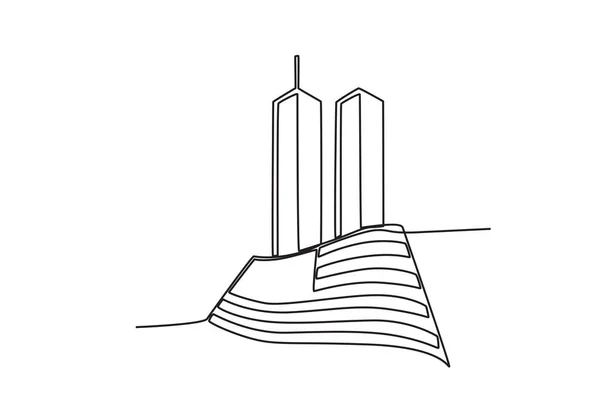 Amerykańska Flaga Wieża World Trade Center Rysunek Jednorzędowy 911 — Wektor stockowy