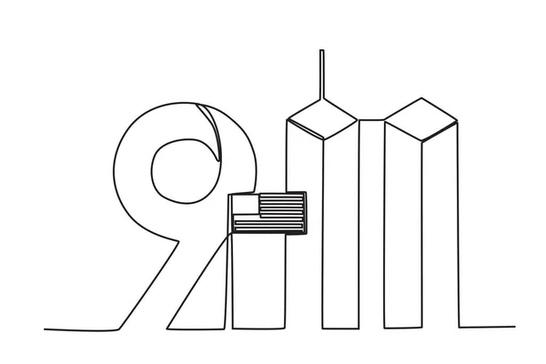 Американський Прапор Вежах Wtc 911 Однорядковий Малюнок — стоковий вектор