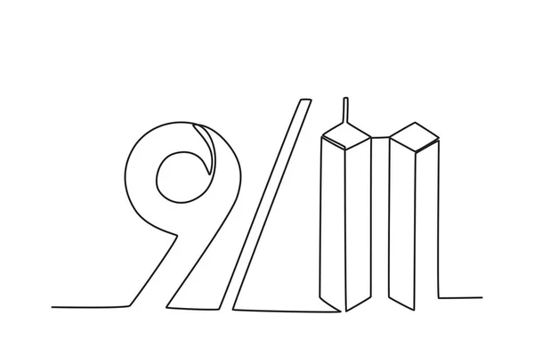 Concept Commémoration Incident Tour 911 Dessin Une Ligne 911 — Image vectorielle