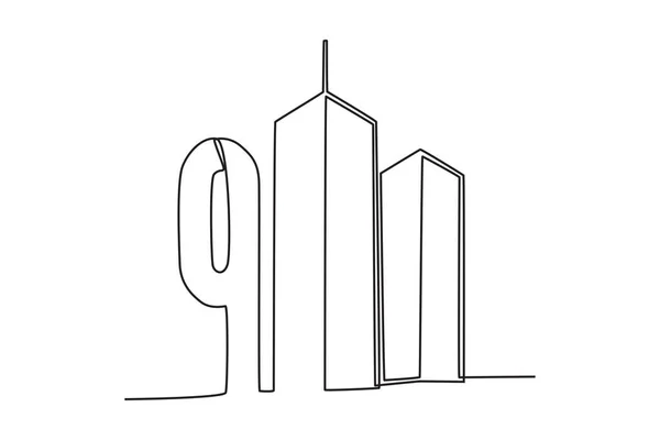 911 Вежа Всесвітнього Торгового Центру 911 Однорядковий Малюнок — стоковий вектор