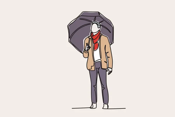 가을에 우산을 남자의 그림을 — 스톡 벡터