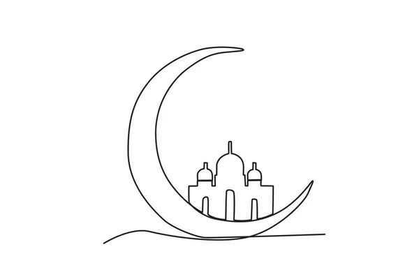 Mešita Zahalená Půlměsíce Mawlid Jednořádkový Výkres — Stockový vektor