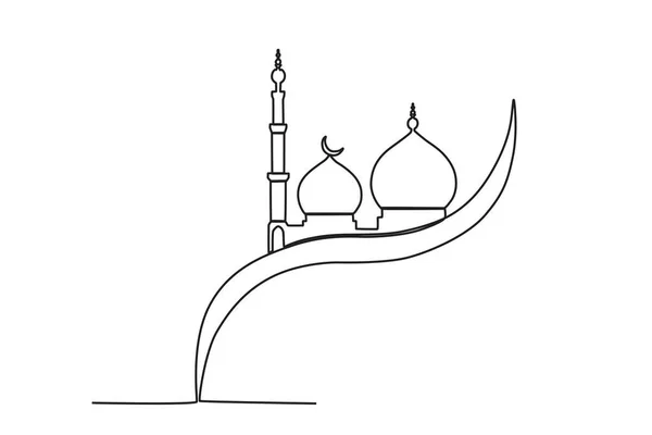 Mešita Muslimů Mawlid Jednořádkový Výkres — Stockový vektor