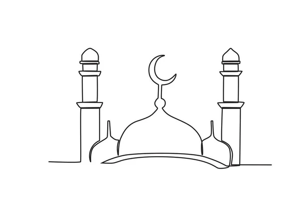 Mosque Crescent Moon Design Mawlid One Line Drawing — Stock Vector