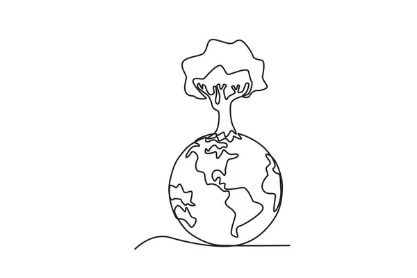 Træ Kan Skygge Jorden Verdens Ozondag Enkeltlinjetegning – Stock-vektor