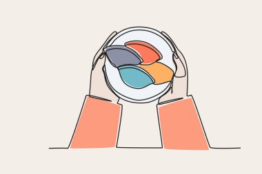 İçinde songpyeon olan bir tabağı tutan bir elin renkli çizimi. Chuseok tek satır çiziyor.