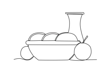 Chuseok kutlamaları için yiyecek ve içecekler. Chuseok tek satır çiziyor.