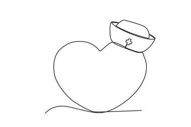 Üzerinde doktor şapkası olan bir kalp. Dünya Kalp Günü tek satır çizimi