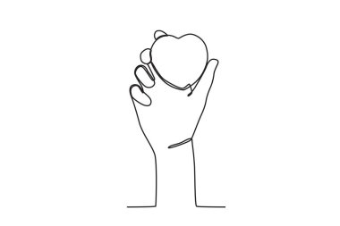 Bir el kalbi gösterir. Dünya Kalp Günü tek satır çizimi