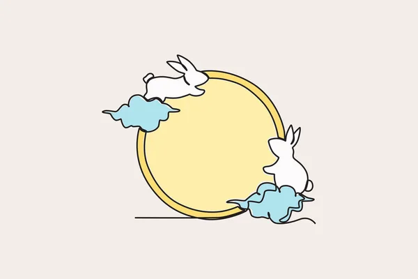 Colored Illustration Rabbit Playing Moon Mid Autumn One Line Drawing — Stock Vector