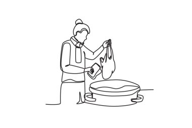 Yiyecek arayan evsiz biri. Evsiz tek satırlık çizim