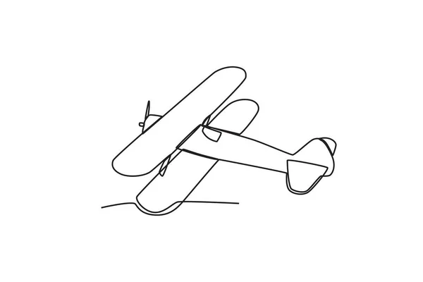 飞机的俯视图 复古平面单线绘图 — 图库矢量图片