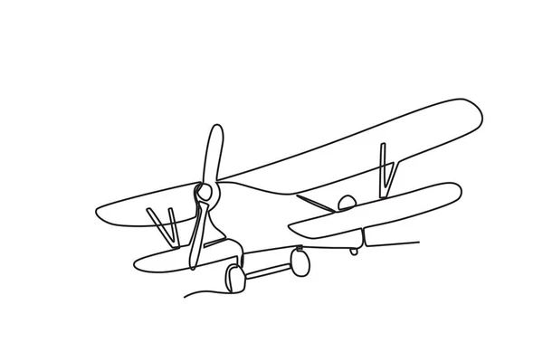 Rückansicht Eines Flugzeugs Oldtimer Flugzeug Einlinien Zeichnung — Stockvektor