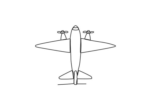 Avion Avec Hélices Plan Vintage Dessin Une Ligne — Image vectorielle