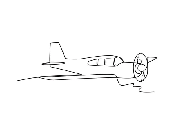 Ein Flugzeug Mit Propeller Davor Oldtimer Flugzeug Einlinien Zeichnung — Stockvektor