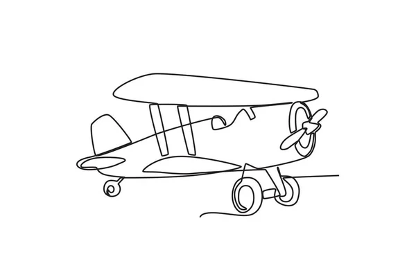 Ancient Helicopter Vintage Plane One Line Drawing — Stock Vector