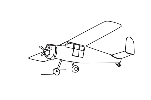 Een Vliegtuig Stijgt Vintage Vliegtuig Één Lijn Tekening — Stockvector