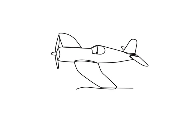 Avión Volando Aire Plano Vintage Dibujo Una Línea — Vector de stock