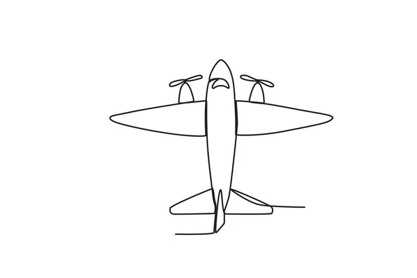 有两个螺旋桨的飞机复古平面单线绘图 — 图库矢量图片