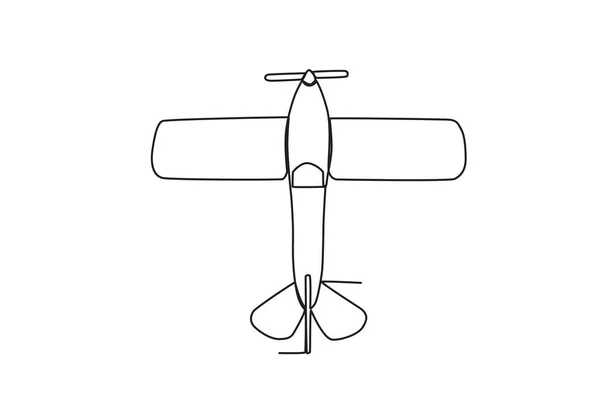 Top View Vintage Aircraft Vintage Plane One Line Drawing — Stock Vector