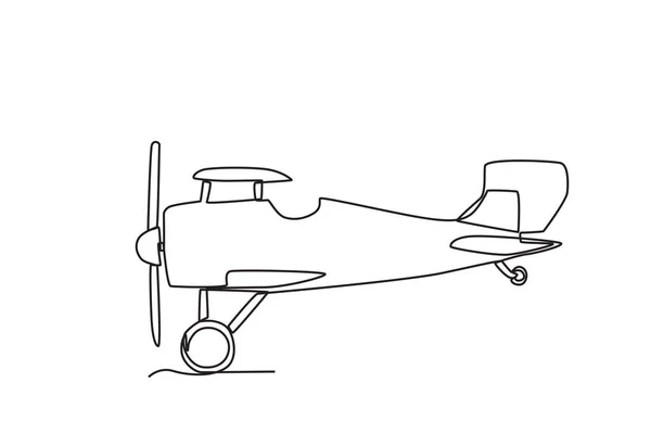 Helicóptero Prepara Para Aterrizar Plano Vintage Dibujo Una Línea — Vector de stock