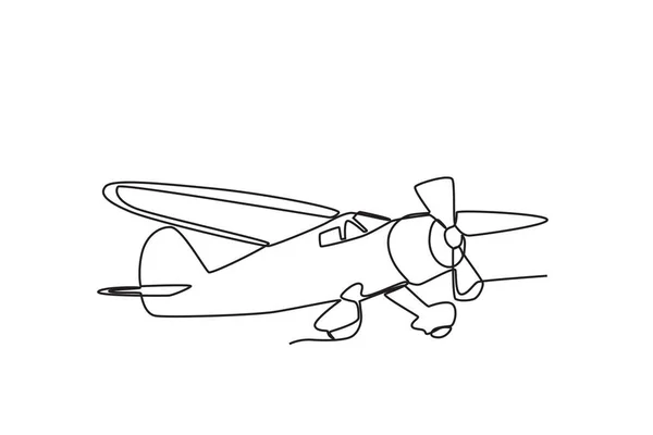 Ein Oldtimer Flugzeug Hebt Oldtimer Flugzeug Einlinien Zeichnung — Stockvektor